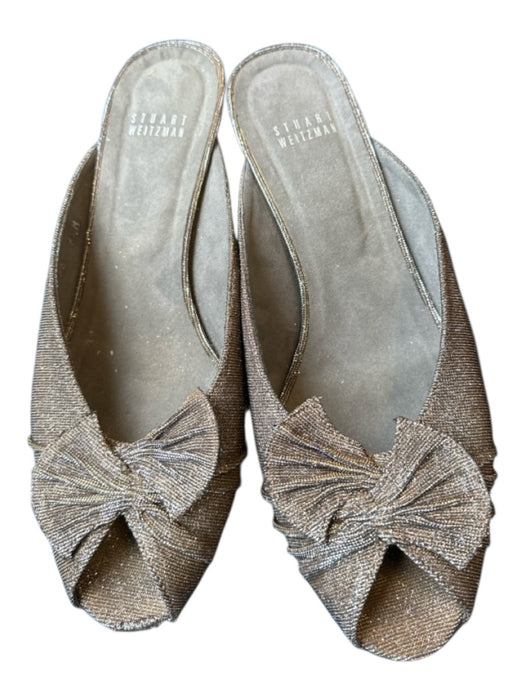 Stuart Weitzman Shoe Size 9.5 Silver & Gold Canvas Metallic Kitten Wedge Mules Silver & Gold / 9.5