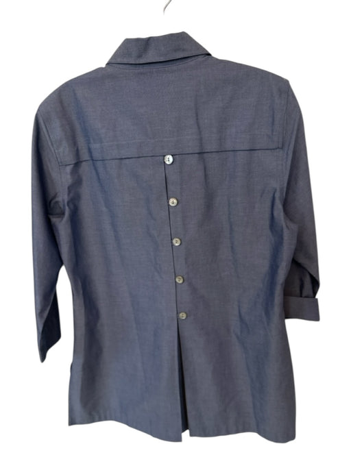 Foxcroft Size 4 Navy Cotton Long Sleeve Button Down Top Navy / 4
