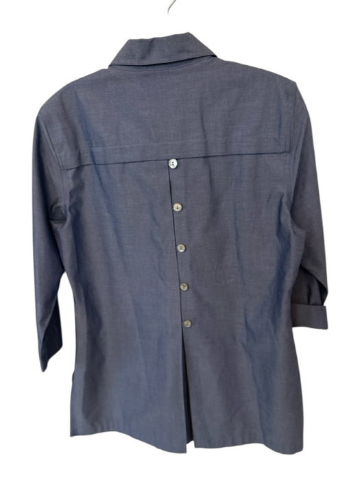 Foxcroft Size 4 Navy Cotton Long Sleeve Button Down Top Navy / 4