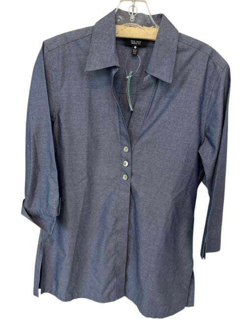 Foxcroft Size 4 Navy Cotton Long Sleeve Button Down Top Navy / 4