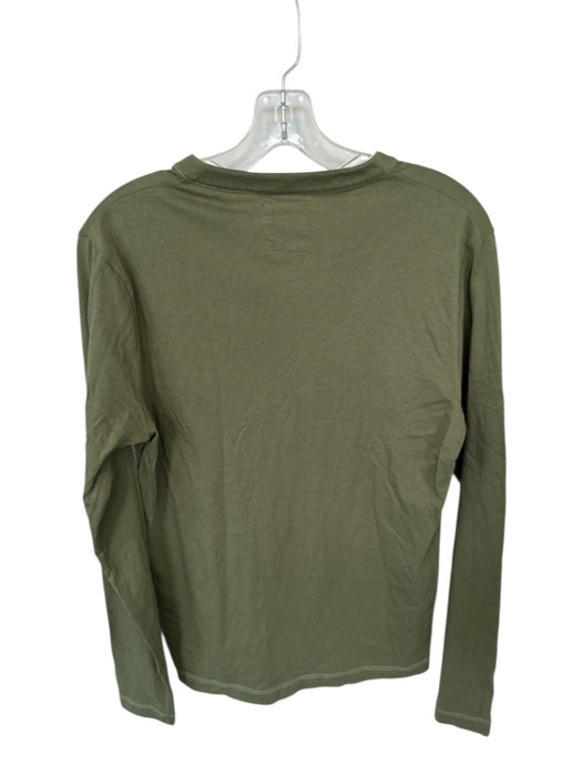 Billy Reid Size S Olive Green & Cream Cotton Long Sleeve Stitch Detail Top Olive Green & Cream / S