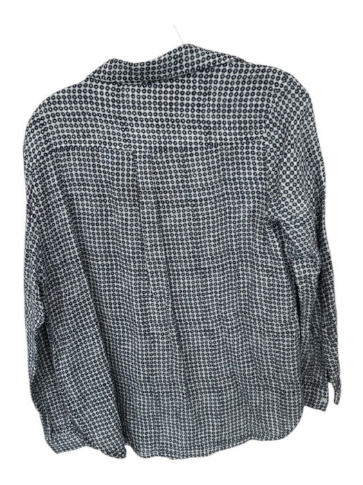 Roller Rabbit Size S Navy & Grey Cotton Flower Button Up Long Sleeve Pockets Top Navy & Grey / S