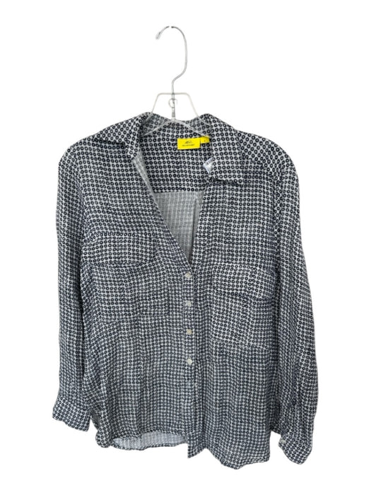 Roller Rabbit Size S Navy & Grey Cotton Flower Button Up Long Sleeve Pockets Top Navy & Grey / S