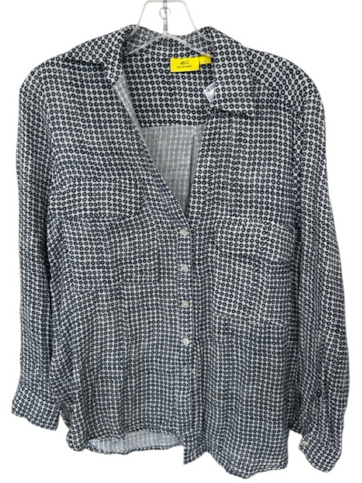 Roller Rabbit Size S Navy & Grey Cotton Flower Button Up Long Sleeve Pockets Top Navy & Grey / S