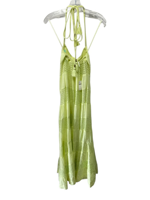 By Anthropologie Size XXS Yellow Green Cotton Tie Neck Maxi Crochet detail Dress Yellow Green / XXS
