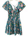 Allison Size S Green, Blue, Multi Cotton Short Ruffle Sleeve V Neck & Back Dress Green, Blue, Multi / S
