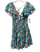 Allison Size S Green, Blue, Multi Cotton Short Ruffle Sleeve V Neck & Back Dress Green, Blue, Multi / S