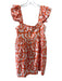 Ro's Garden Size XS Orange & White Ruffle Shoulder All Over Print Mini Dress Orange & White / XS