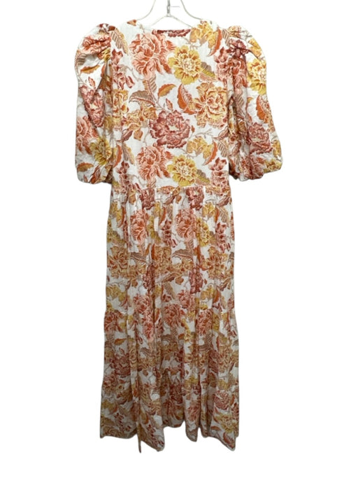 Hyacinth House Size S White & Orange Cotton & Rayon floral print Maxi Dress White & Orange / S