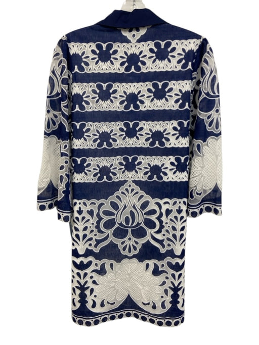 Current Air Size S Blue & White Rayon & Polyester Lace Trim Button Detail Dress Blue & White / S
