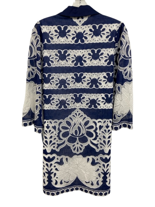 Current Air Size S Blue & White Rayon & Polyester Lace Trim Button Detail Dress Blue & White / S