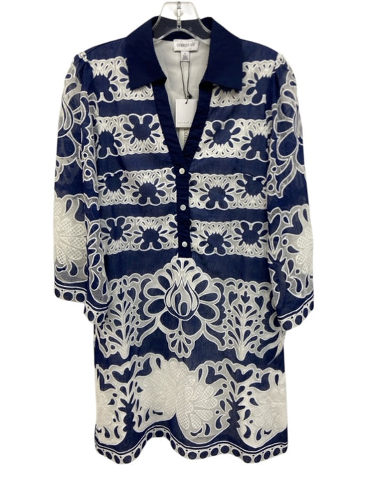 Current Air Size S Blue & White Rayon & Polyester Lace Trim Button Detail Dress Blue & White / S