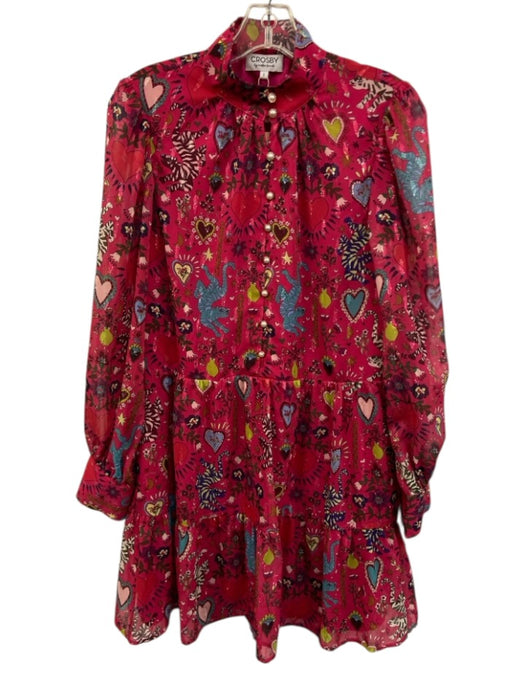 CROSBY by Mollie Burch Size S Fuschia & Multi Clipped Dots Pockets Dress Fuschia & Multi / S