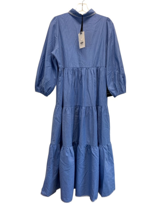Pomander Place Size S Blue & White Cotton & Polyester Pinstripe Whipstitch Dress Blue & White / S
