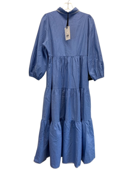 Pomander Place Size S Blue & White Cotton & Polyester Pinstripe Whipstitch Dress Blue & White / S