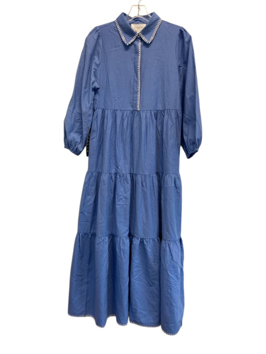 Pomander Place Size S Blue & White Cotton & Polyester Pinstripe Whipstitch Dress Blue & White / S