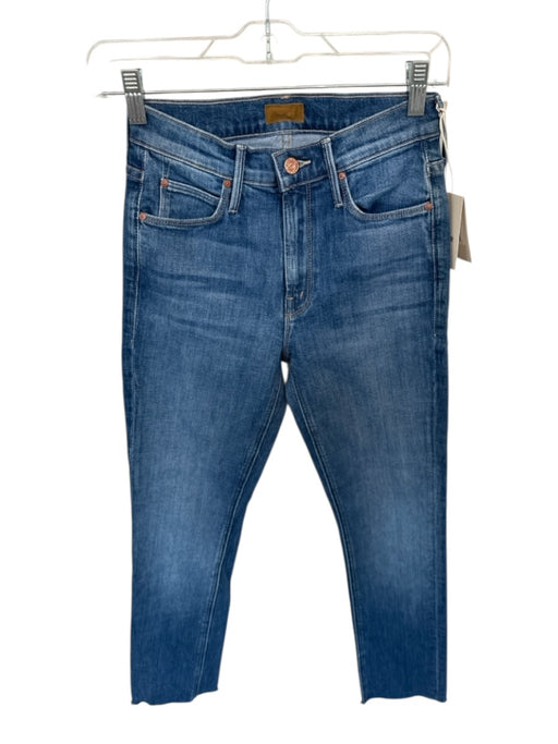 Mother Size 24 Med Dark Wash Cotton Blend Mid Rise Straight Leg Raw Hem Jeans Med Dark Wash / 24