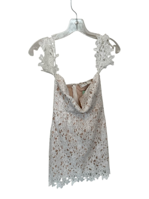 More To Come Size XXS White & Nude Polyester Short Sleeve Lace Overlay Dress White & Nude / XXS