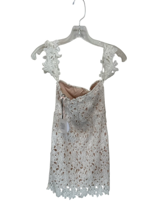 More To Come Size XXS White & Nude Polyester Short Sleeve Lace Overlay Dress White & Nude / XXS