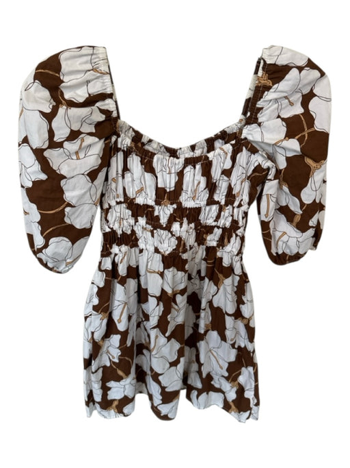 Faithful The Brand Size 2 Brown & White Cotton 3/4 Balloon Sleeve Flowers Dress Brown & White / 2