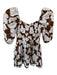 Faithful The Brand Size 2 Brown & White Cotton 3/4 Balloon Sleeve Flowers Dress Brown & White / 2