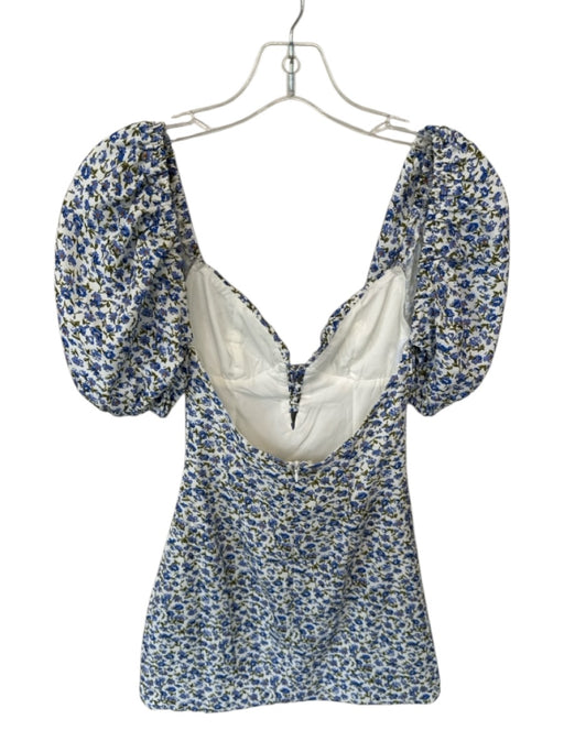 More To Come Size XXS Blue & Green Polyester Short Balloon Sleeve Flowers Dress Blue & Green / XXS