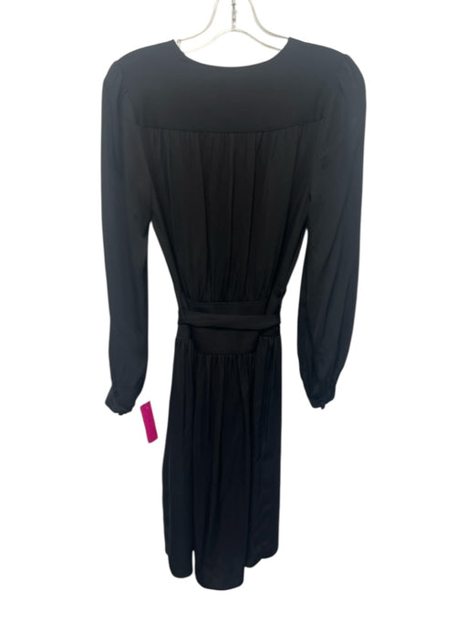 Milly Size 4 Black Silk Long Sleeve Surplice Midi Pleats Dress Black / 4
