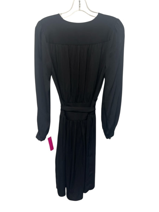 Milly Size 4 Black Silk Long Sleeve Surplice Midi Pleats Dress — Labels Resale Boutique