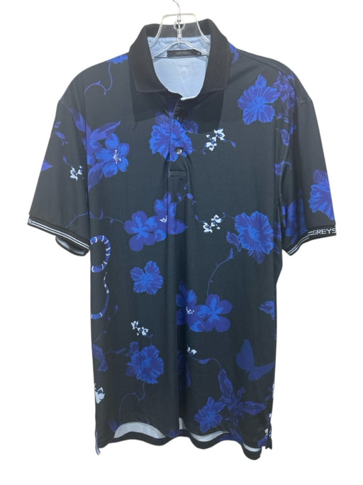 Greyson Size M Black & Purple Synthetic Floral Athletic Polo Men's Short Sleeve Black & Purple / M