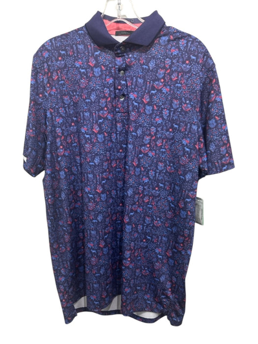 Greyson Size M Blue & Red Synthetic Floral Polo Athleisure Men's Short Sleeve Blue & Red / M