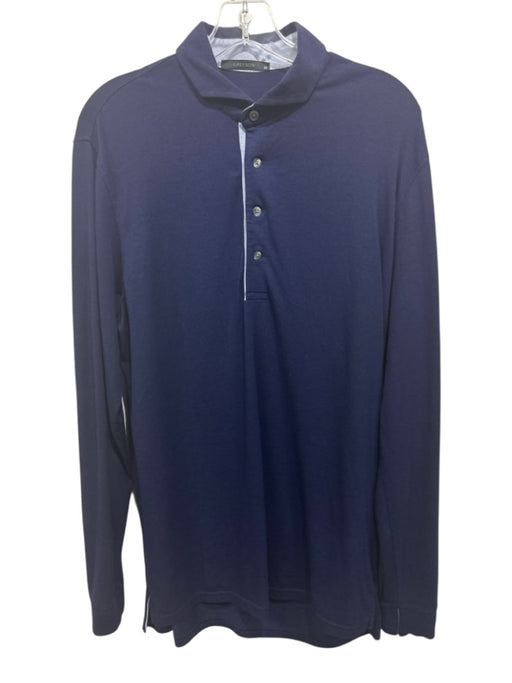 Greyson Size M Blue Cotton Blend Solid Athletic Polo Men's Long Sleeve Shirt Blue / M