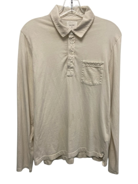 Billy Reid Size M White Cotton Solid Polo Men's Long Sleeve Shirt White / M