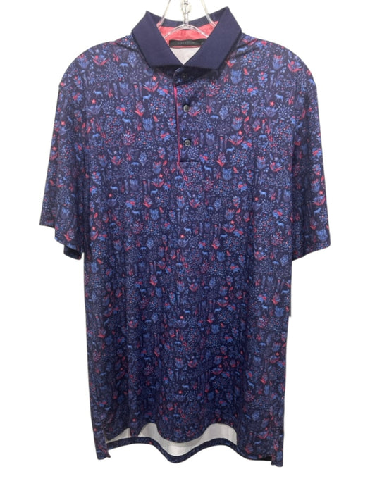 Greyson Size M Blue & Red Synthetic Floral Athletic Polo Men's Short Sleeve Blue & Red / M