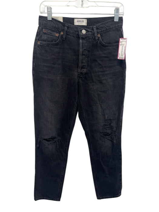 Agolde Size 25 Black Cotton Denim Button Fly High Rise Slim Leg Distressed Jeans Black / 25