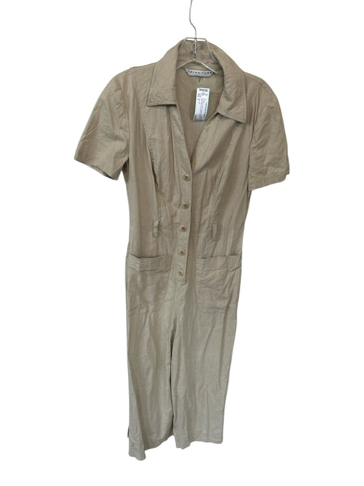 Trina Turk Size 4 Tan & multi Linen & Rayon Short Sleeve Sash Wide Leg Jumper Tan & multi / 4