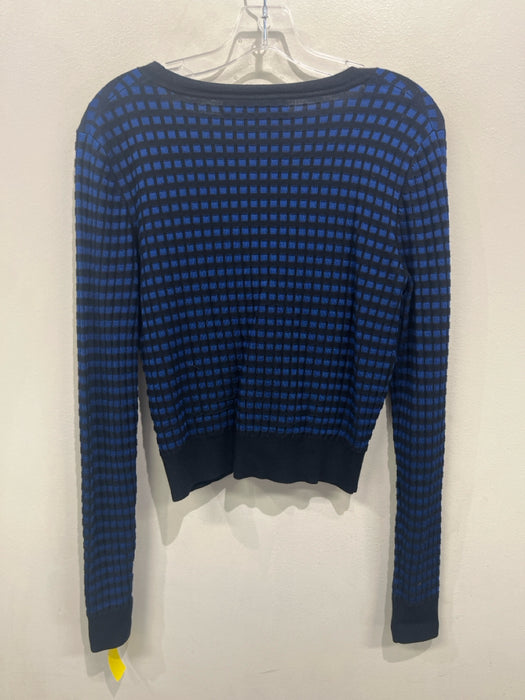 Diane Von Furstenberg Size S Blue & Black Viscose Ribbed Knit Cardigan