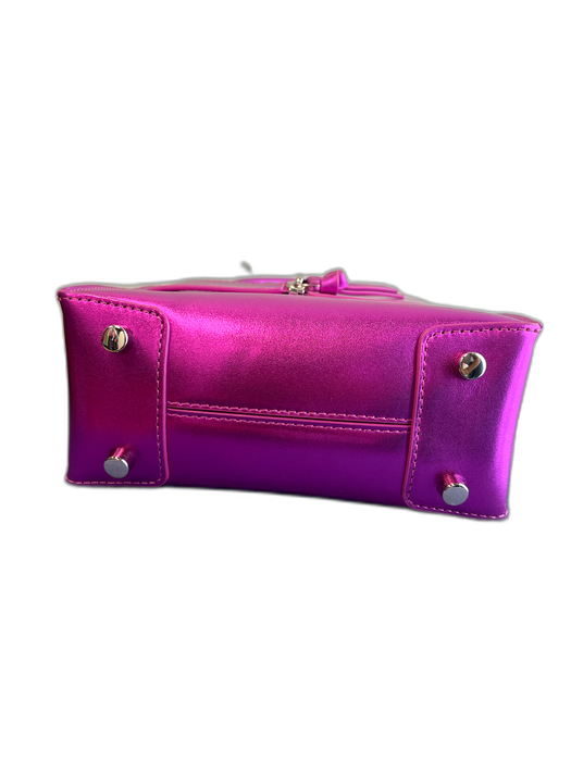 Brandon Blackwood Magenta Leather Metallic Crossbody Strap Double Handle Bag Magenta / Mini