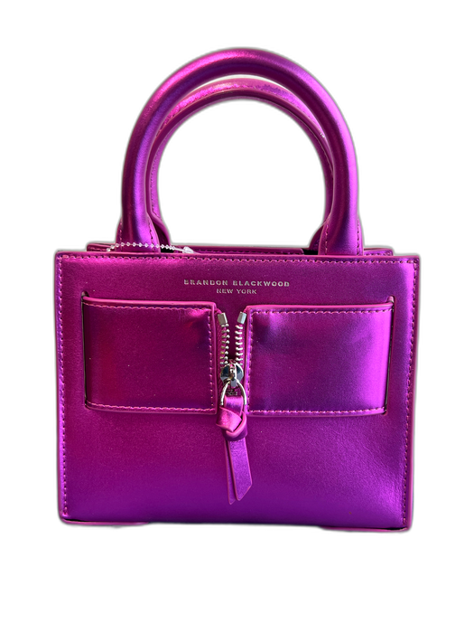 Brandon Blackwood Magenta Leather Metallic Crossbody Strap Double Handle Bag Magenta / Mini