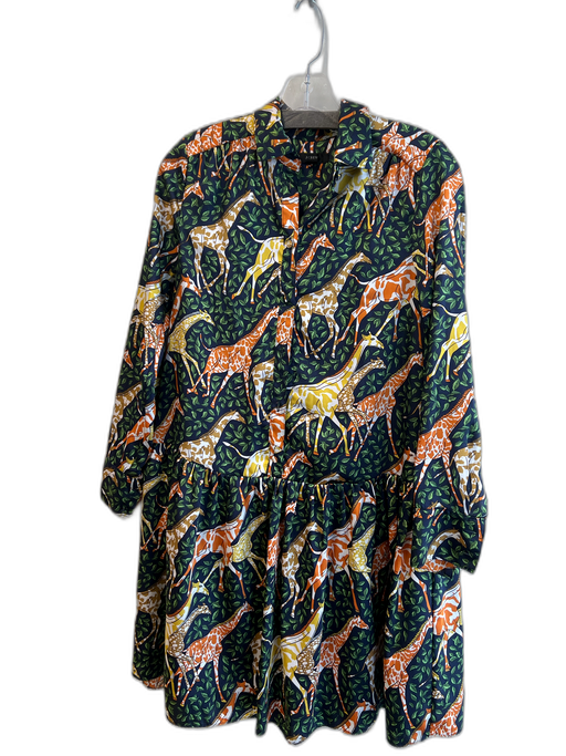 J Crew Size XXS Navy & Multi Polyester Giraffe Print Half Button Collared Dress Navy & Multi / XXS