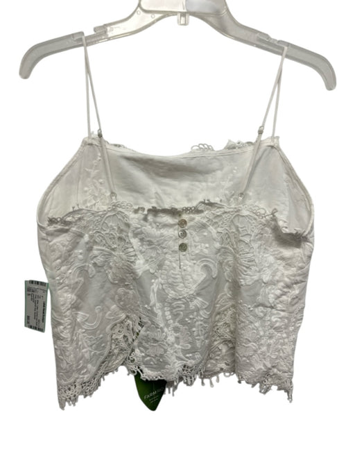 Farm Rio Size S White Cotton Crochet Lace Button Detail Spaghetti Strap Top White / S
