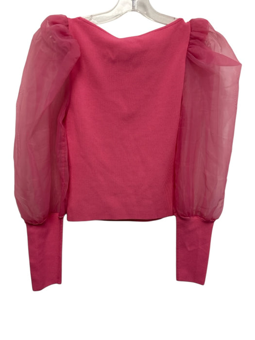 Alice + Olivia Size M Pink Viscose Blend Organza Square Neck Balloon Sleeve Top Pink / M