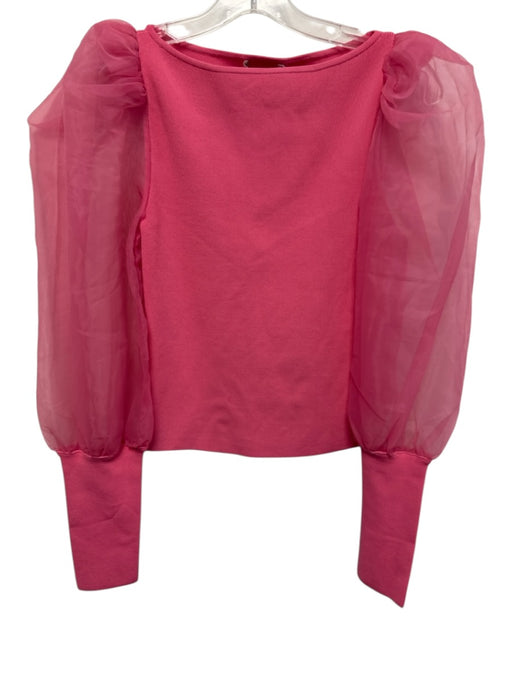 Alice + Olivia Size M Pink Viscose Blend Organza Square Neck Balloon Sleeve Top Pink / M