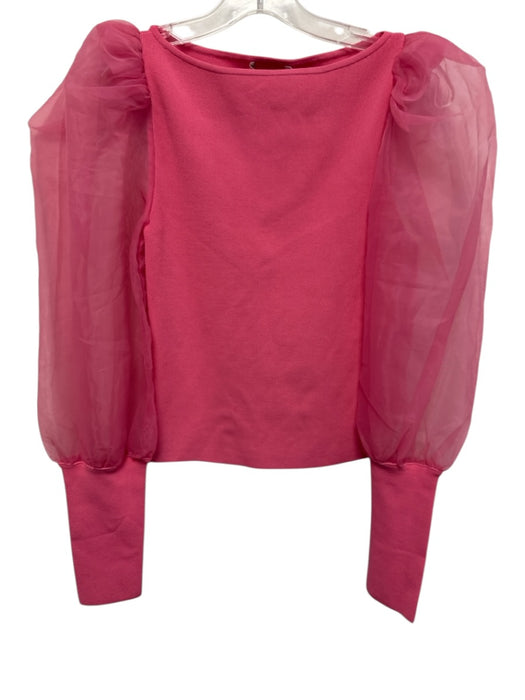 Alice + Olivia Size M Pink Viscose Blend Organza Square Neck Balloon Sleeve Top Pink / M