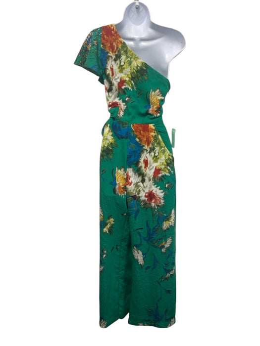 Eva Franco Size 4 Green & Multi Nylon Blend Flounce Abstract Floral Jumpsuit Green & Multi / 4