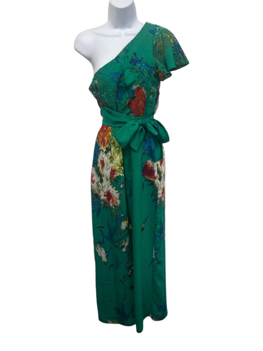 Eva Franco Size 4 Green & Multi Nylon Blend Flounce Abstract Floral Jumpsuit Green & Multi / 4