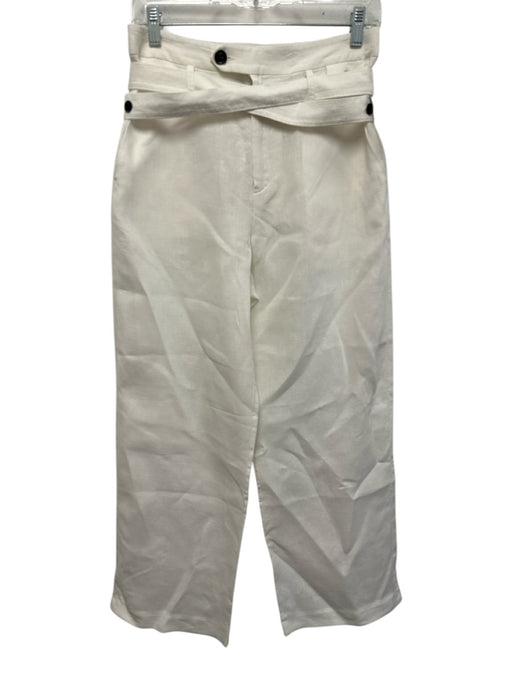 Marissa Webb Size 4 White Linen Wrap High Rise Sash Wide Leg Pants White / 4
