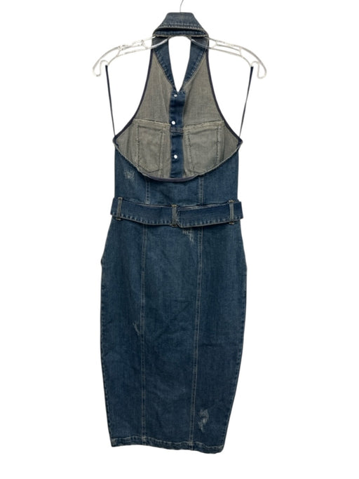 Retrofete Size S Washed Blue Cotton Blend Distressed Halter Button Down Dress Washed Blue / S