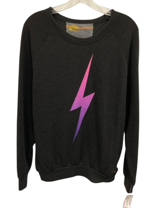 Aviator Nation Size M Black & Purple Cotton Blend Heathered Graphic Sweater Black & Purple / M