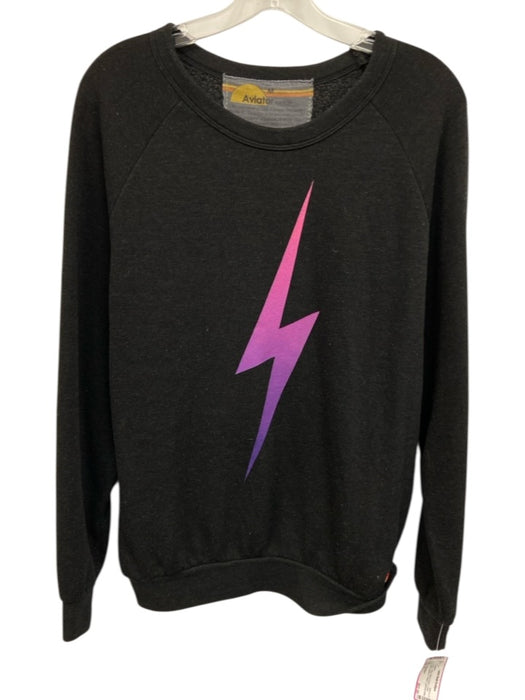 Aviator Nation Size M Black & Purple Cotton Blend Heathered Graphic Sweater Black & Purple / M