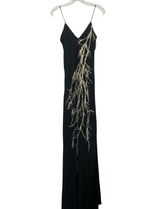 Halston Heritage Size 2 Black & Cream White Polyester Spaghetti Strap Dress Black & Cream White / 2
